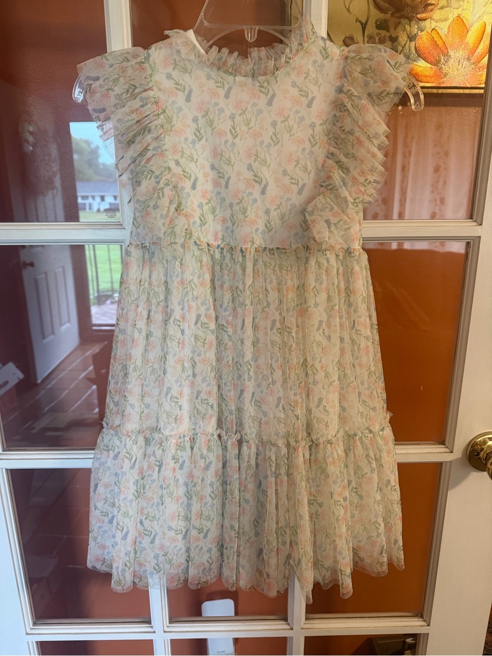 Girls' Pastel Floral Ruffle Chiffon Dress - Pink & Green